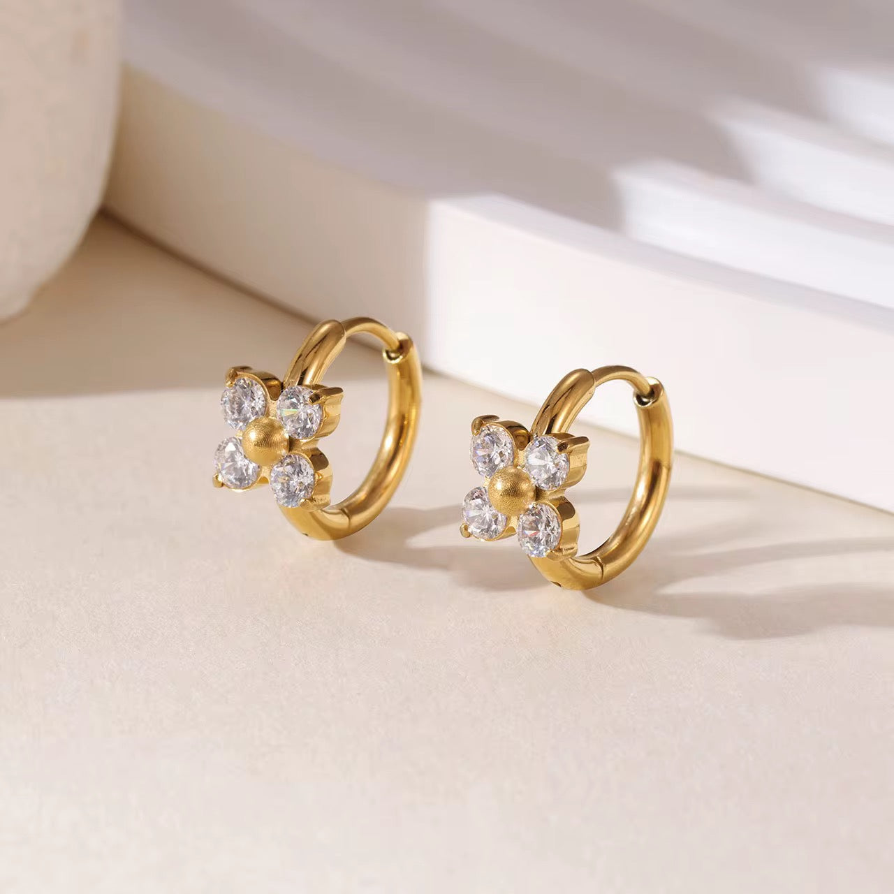 Crystal Daisy Huggie Hoop Earrings