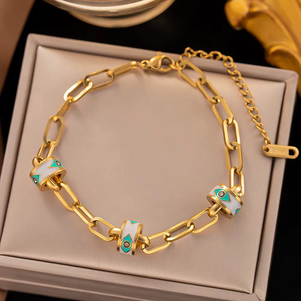Golden Evil Eye Bead Chain Bracelet
