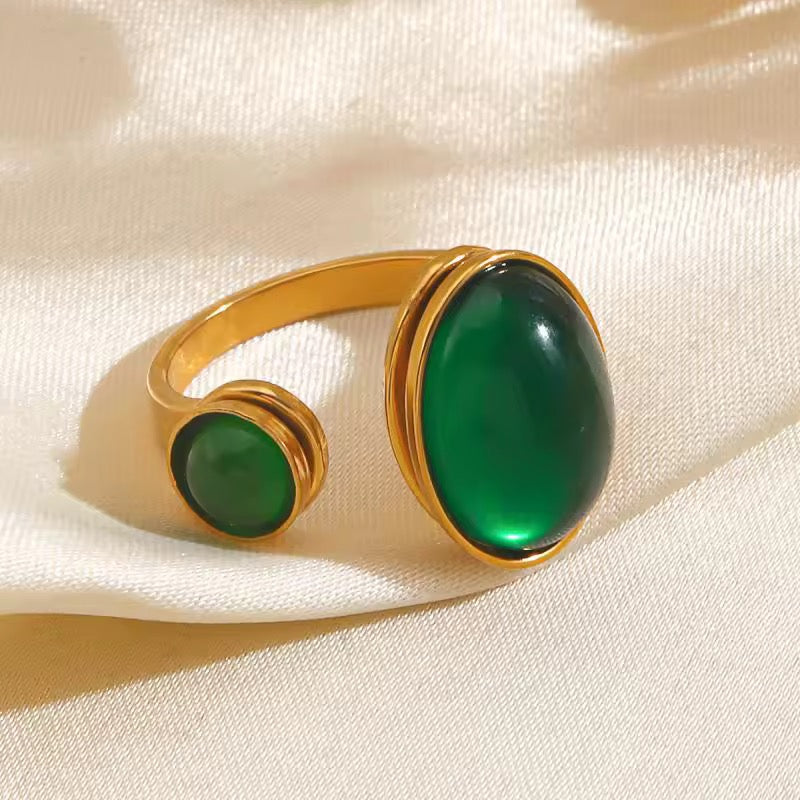 18K Gold Plated Emerald Drop Adjustable Ring