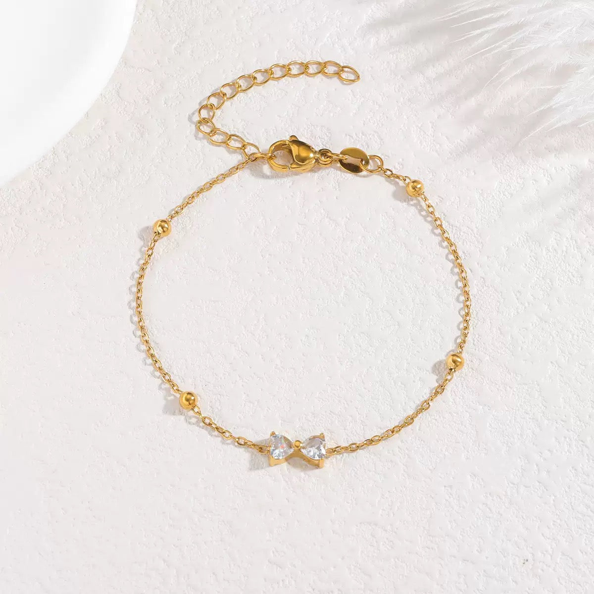 18K Gold Plated Bow & Bead Station Bracelet