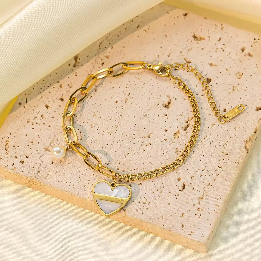 White Heart Stainless Steel Bracelet