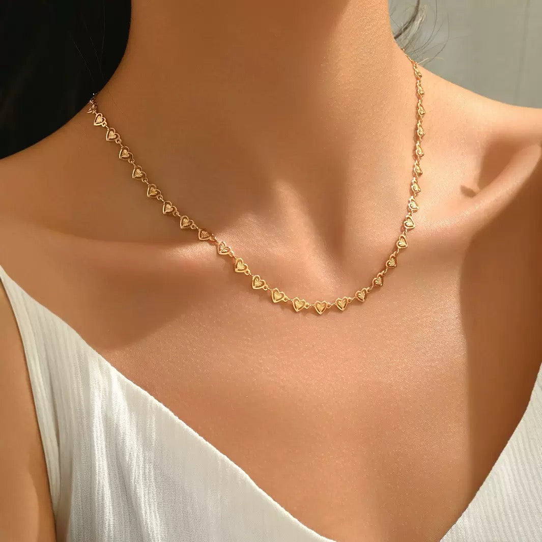 18K Gold Plated Mini Heart Link Choker Necklace