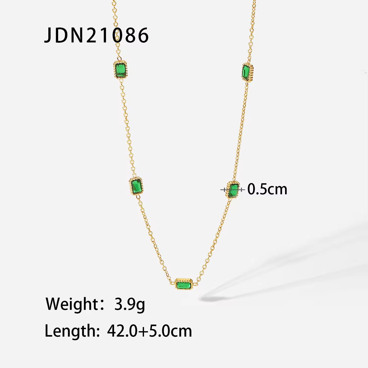 Green Crystal-Studded Thin Chained Necklace