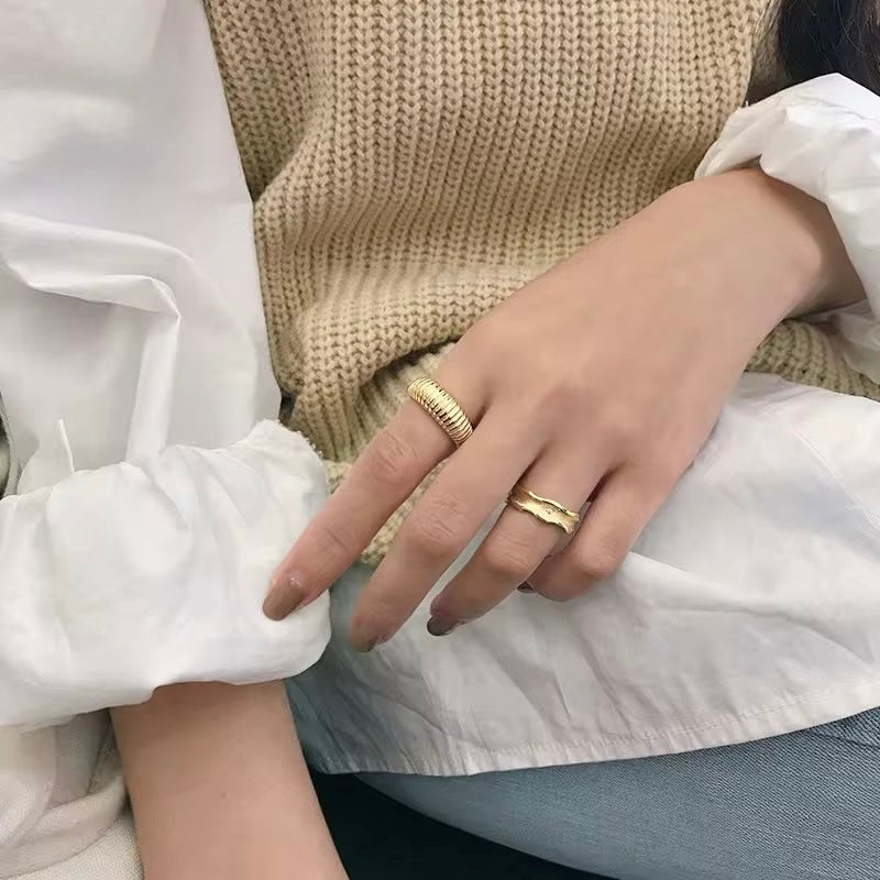 Gold-Plated Ribbed Design Ring