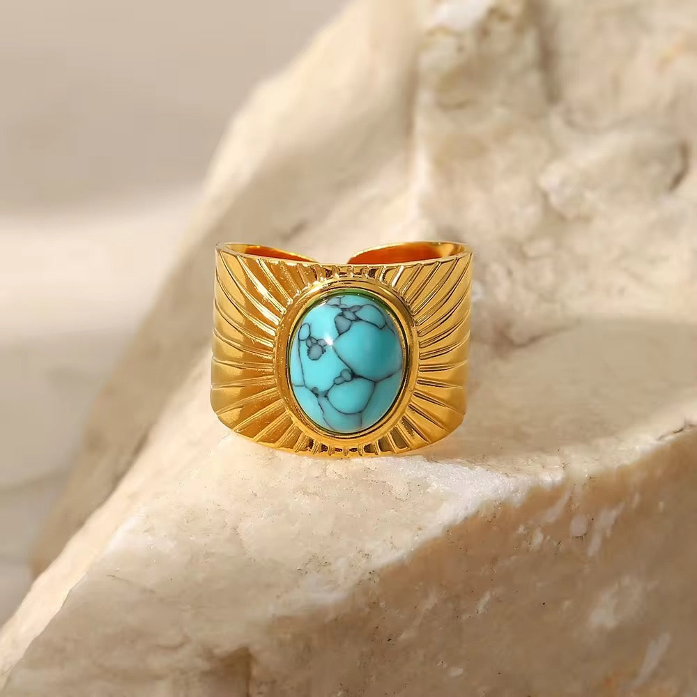 Gold Plated Turquoise Adjustable Ring