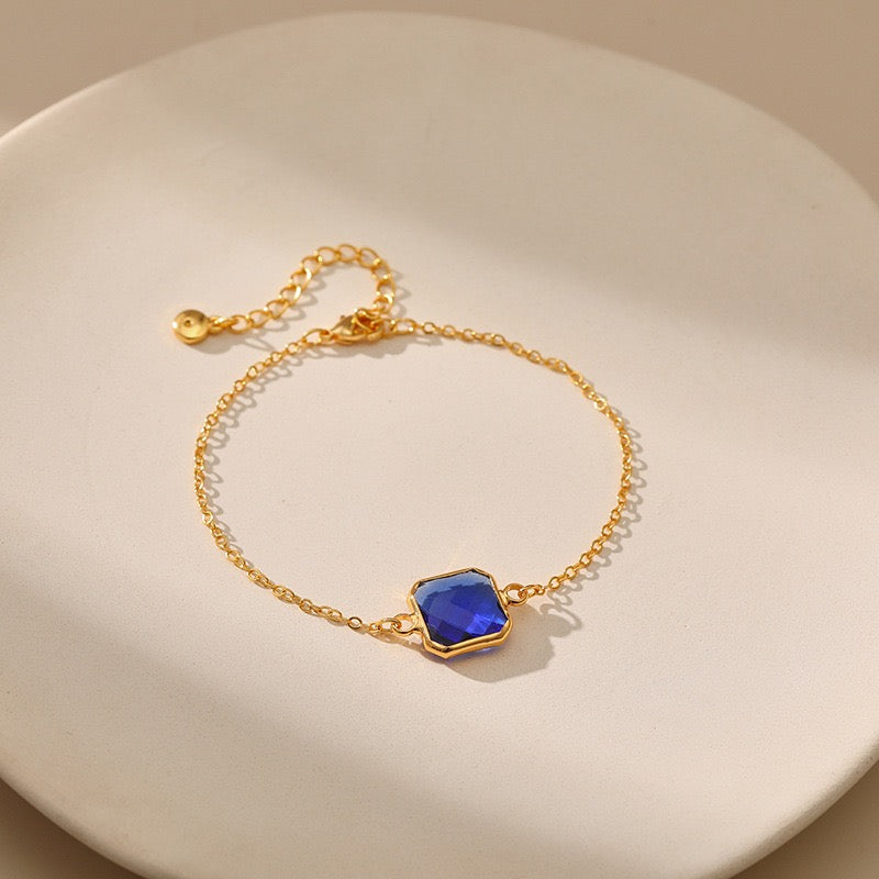 Dainty Blue Gemstone Bracelet - 18k Gold Plated