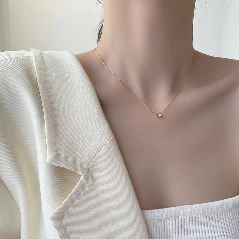 Minimal Crystal-Studded Gold Plated Necklace