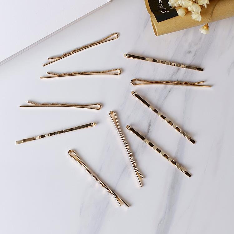 Japanese & Korean All-Match Retro Bangs Hairpin Side Clip Pack of 10- Golden