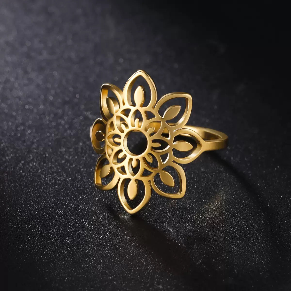 Gold Plated Mandala Bloom Adjustable Ring