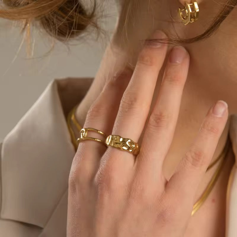 Textured Adjustable Stainless Steel Ring – Gold Finish