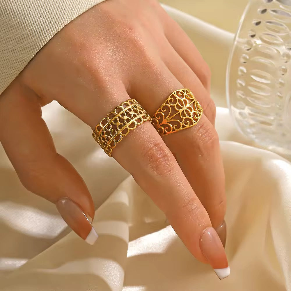 Gold Plated Adjustable Openwork Geometric Ring