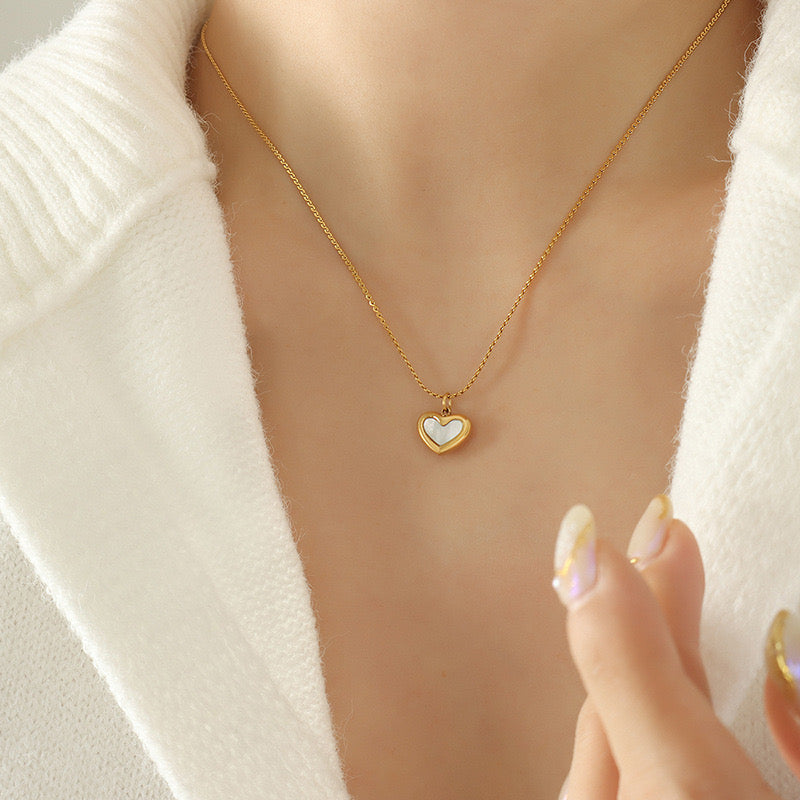 White Heart Gold Plated Necklace