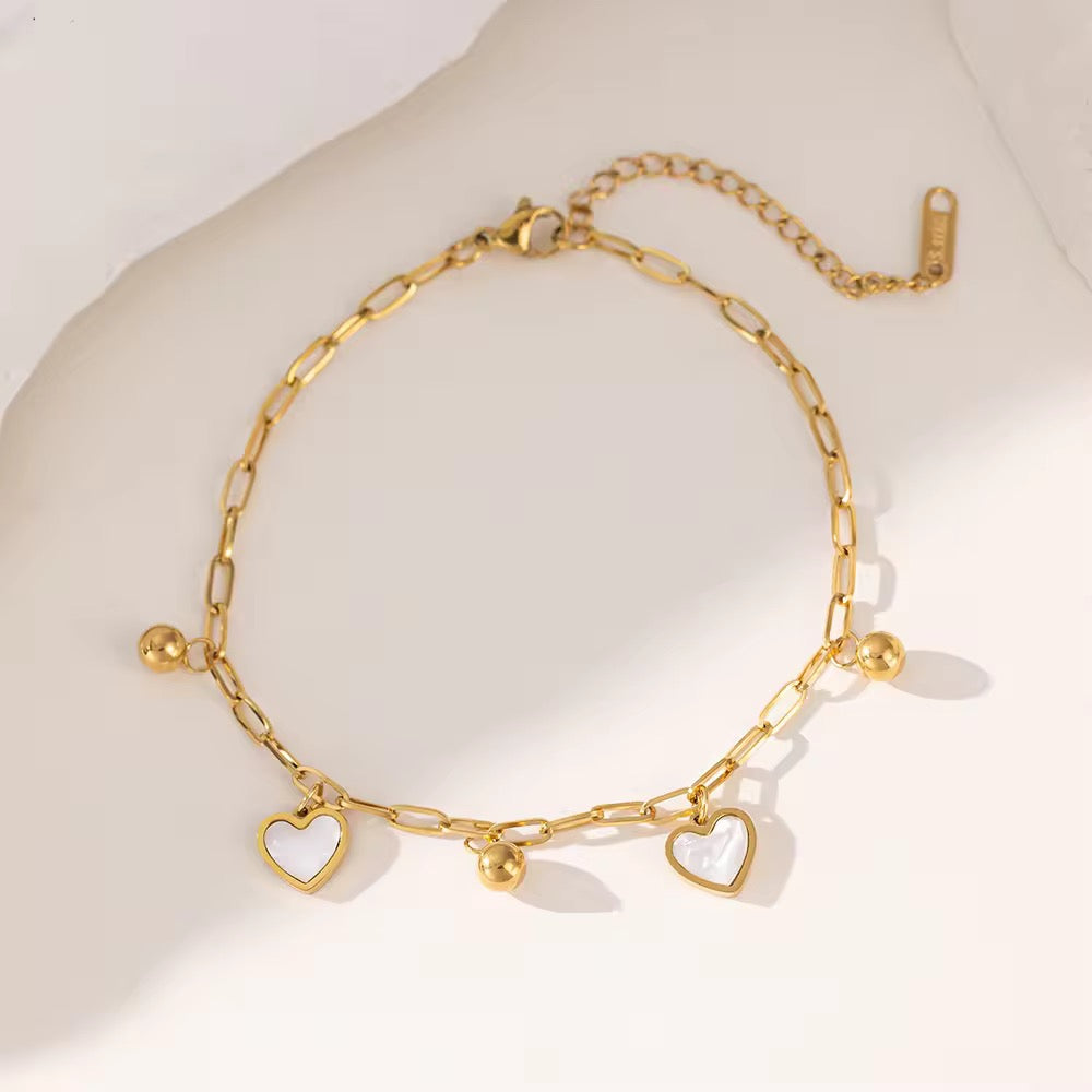 Gold Plated Heart & Charm Adjustable Anklet