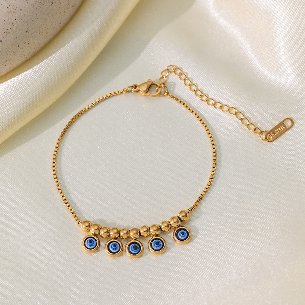 Gold-Plated Small Evil Eye Charms Bracelet