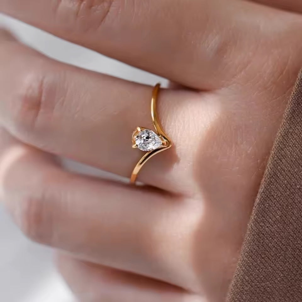 Teardrop Crystal Elegance Adjustable Gold Plated Ring