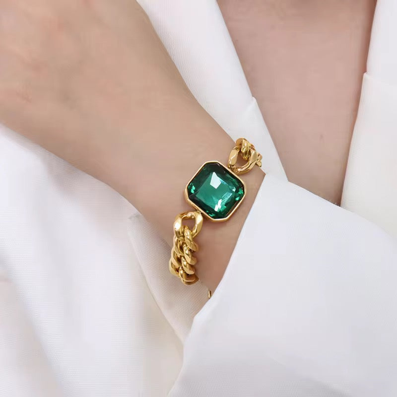 Gold Plated Emerald Green Chain Link Bracelet