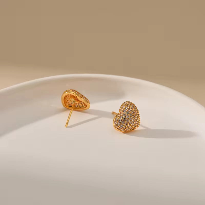 18K Gold Plated Pavé Heart Stud Earrings