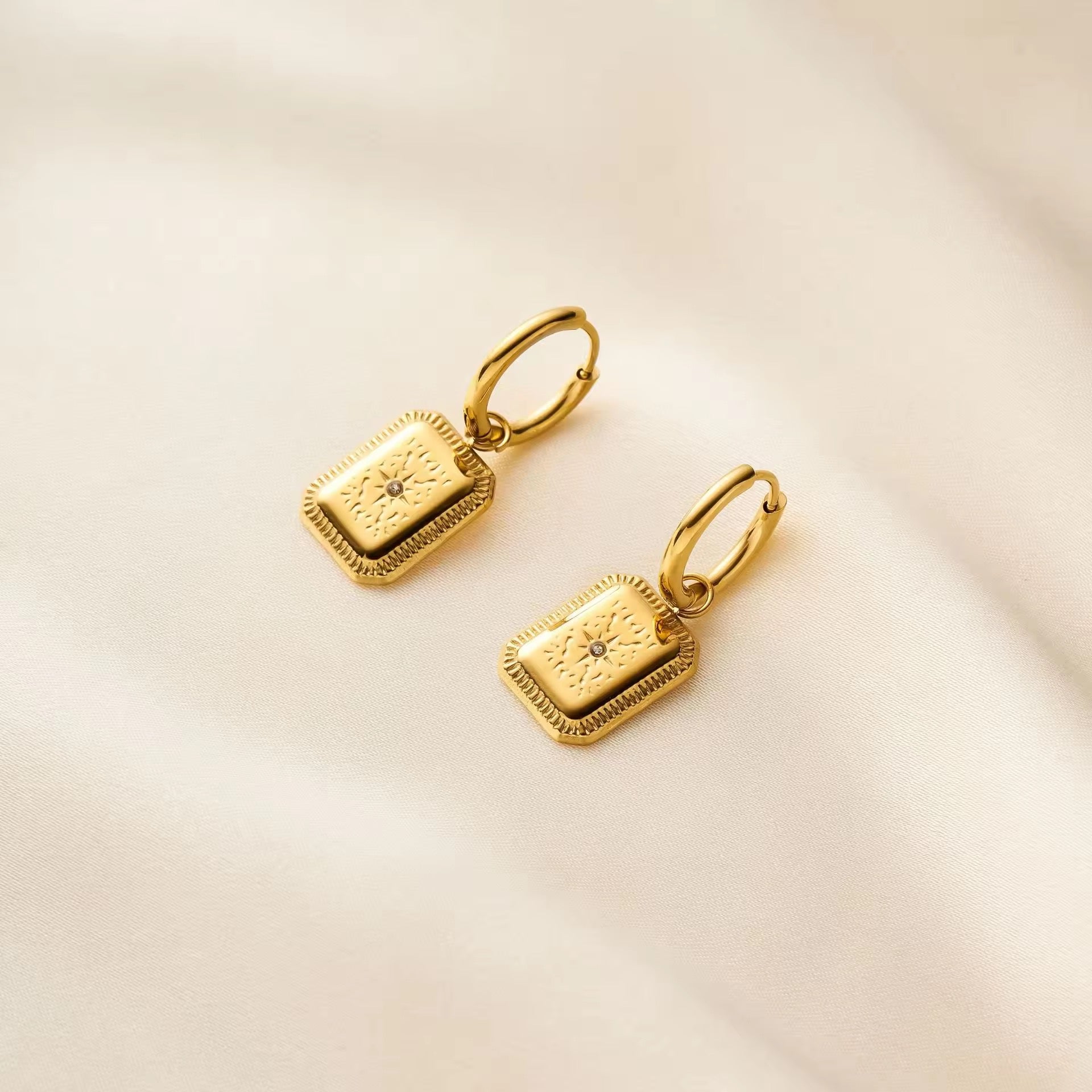 Gold-Plated Vintage Slate Drop Earrings
