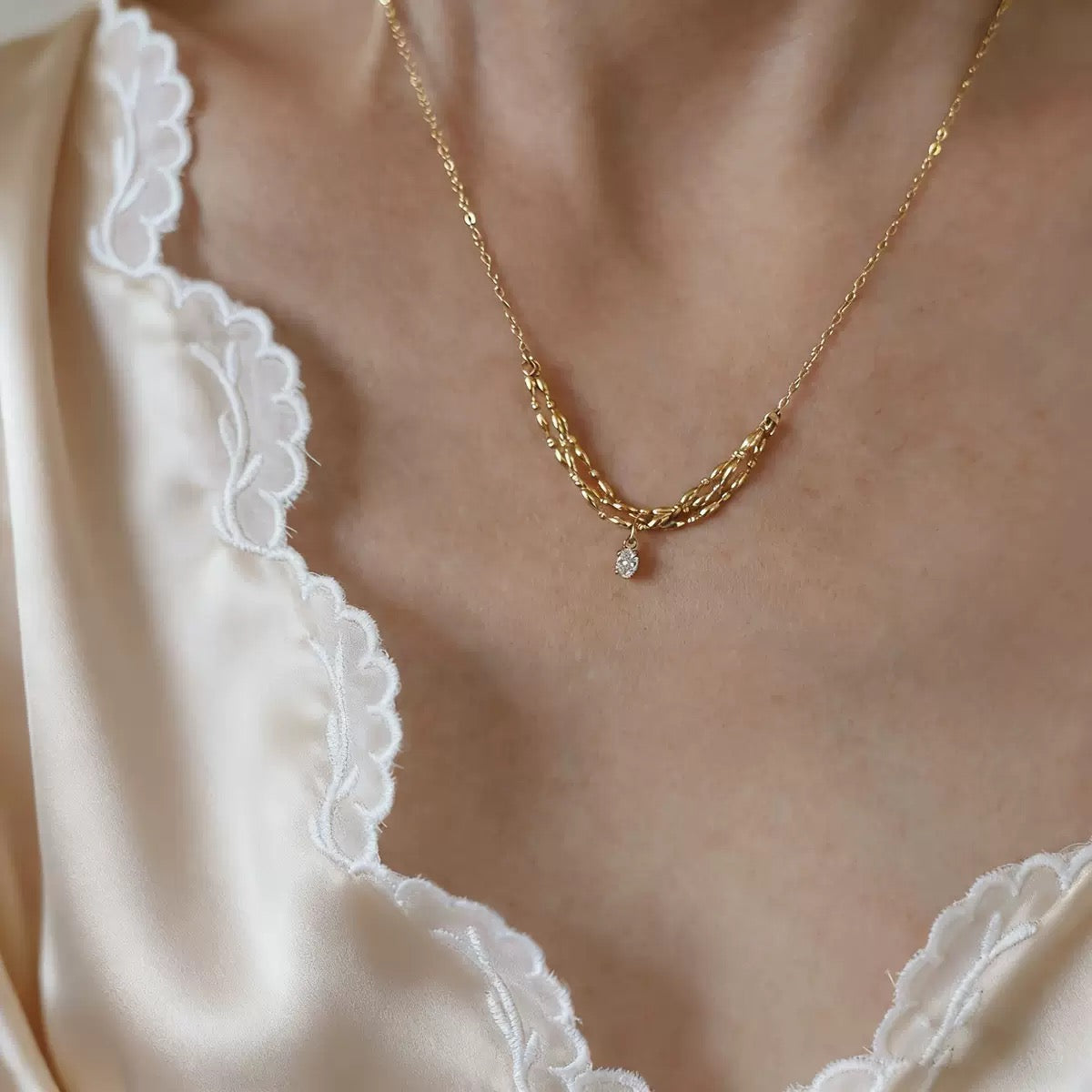 Golden Layered Drape Pendant Necklace