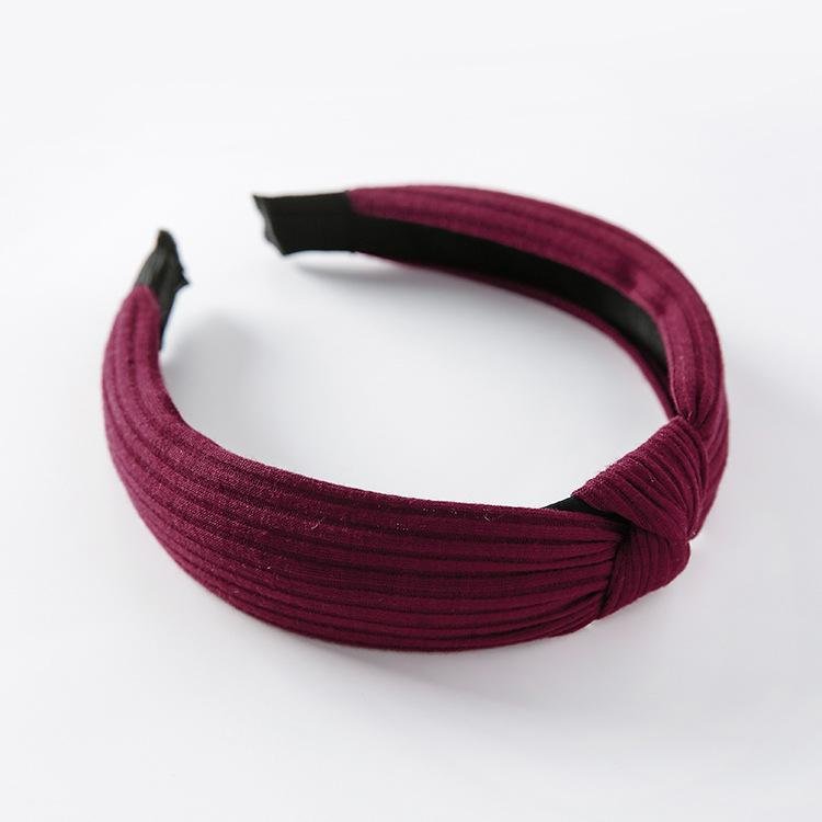 Korean Style Of Pure Color Knitting- Wide-Brimmed Retro Headband - Burgundy