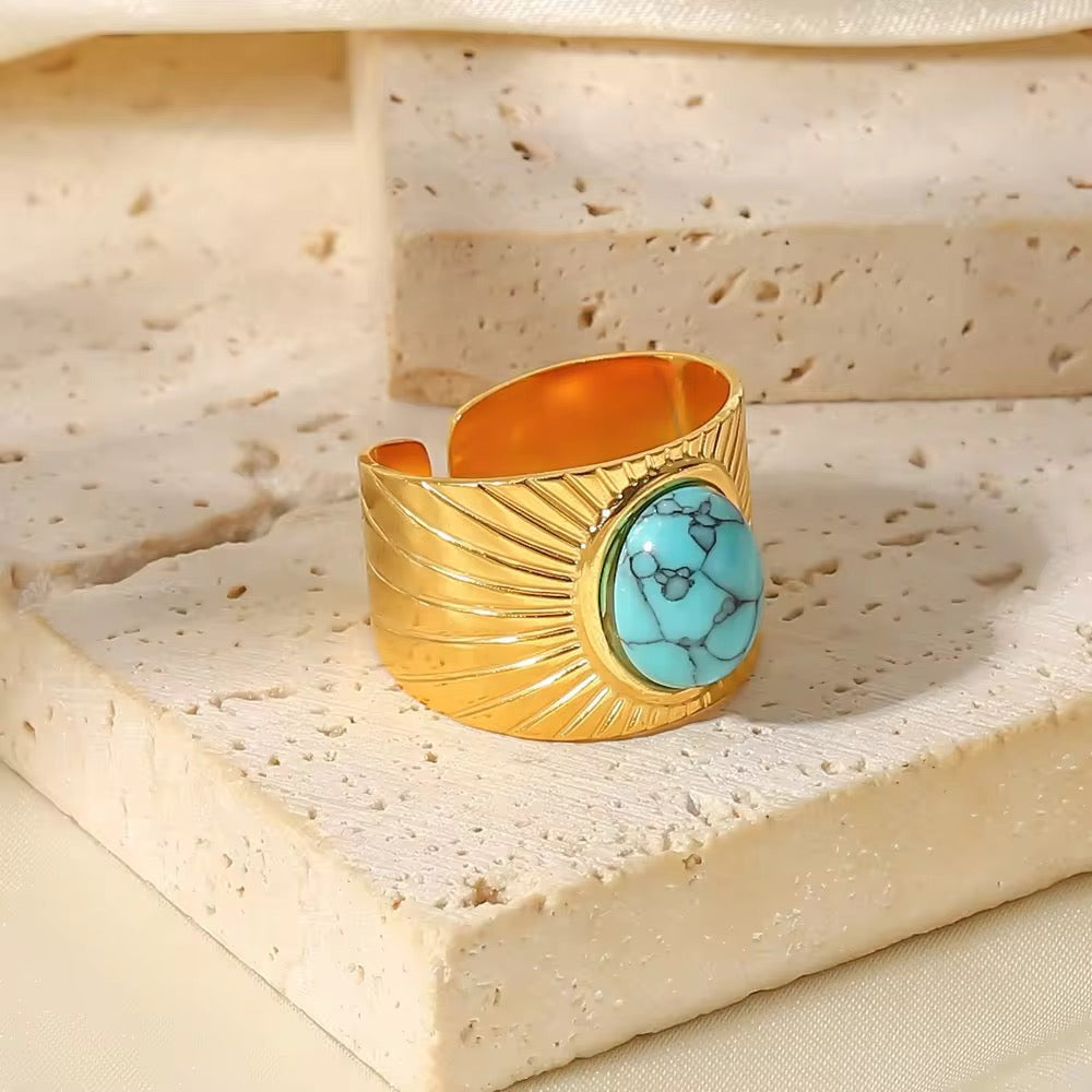 Gold Plated Turquoise Adjustable Ring