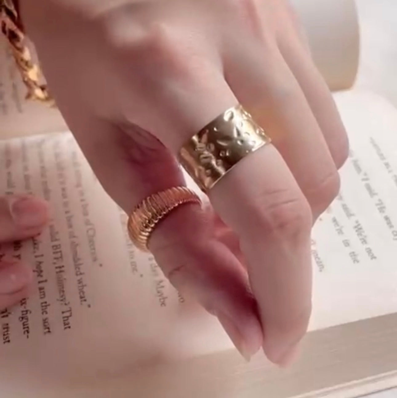 Adjustable Gold Plated Wide Textured Ring