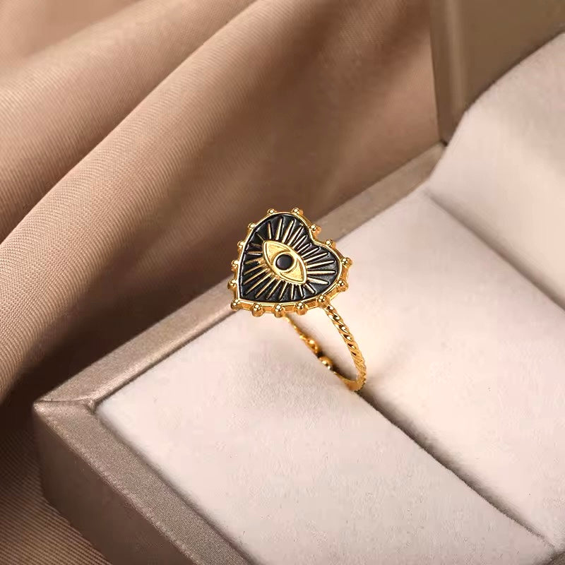 Classic Egyptian Heart Gold Plated Evil Eye Ring