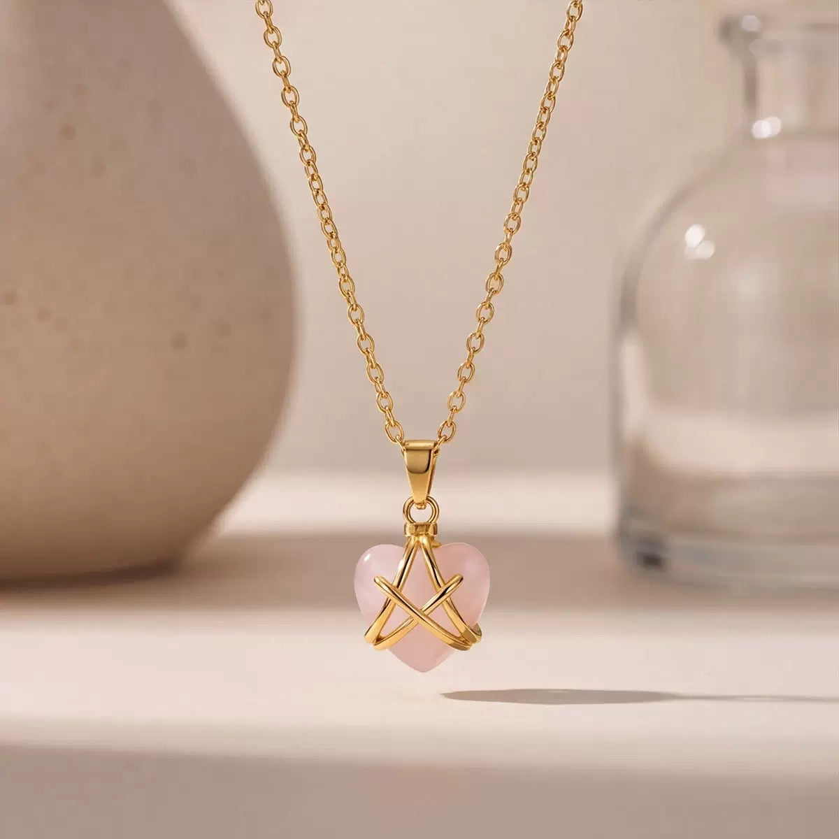 18K Gold Plated Pink Heart Star Pendant Necklace