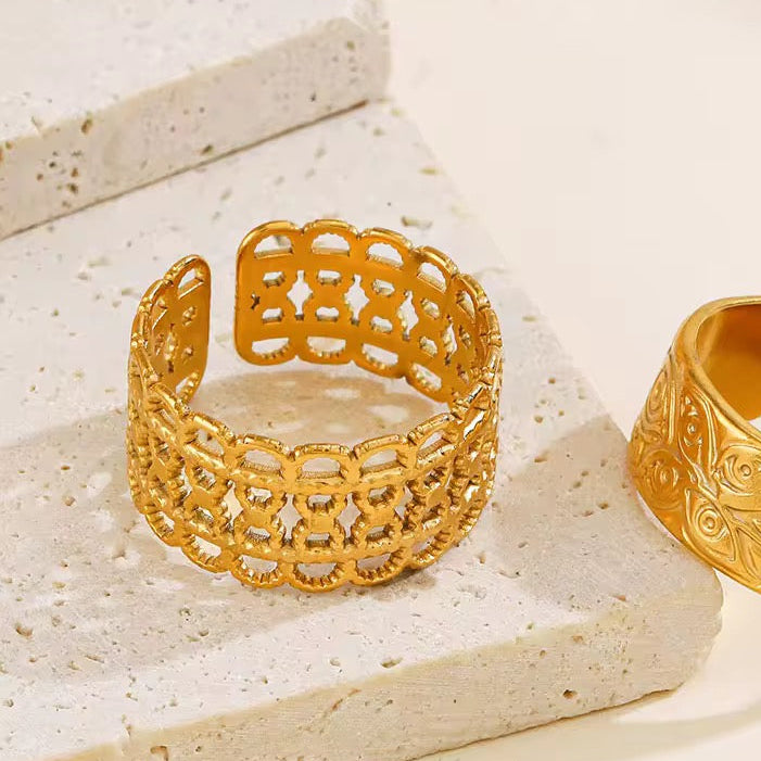 Gold Plated Adjustable Openwork Geometric Ring