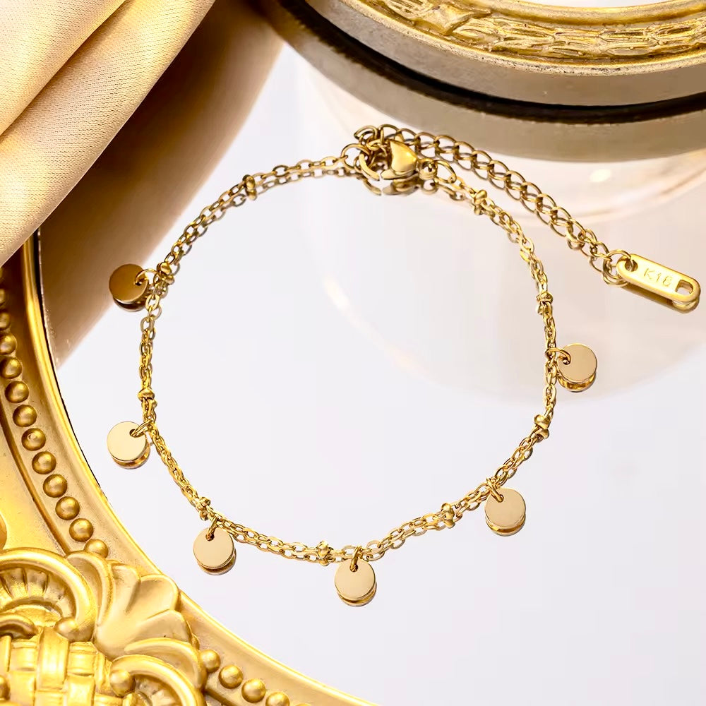 Gold Plated Disc Charm Adjustable Anklet