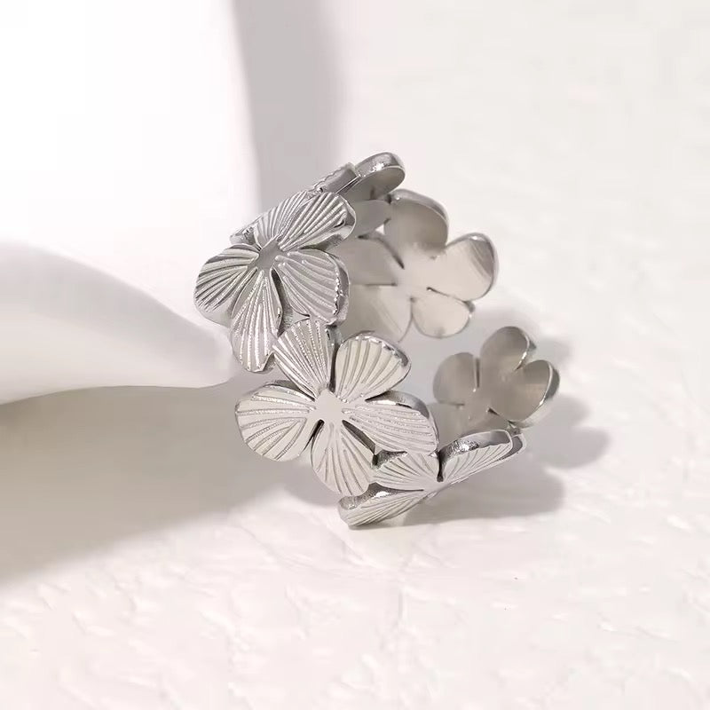 Silver Plated Floral Adjustable Ring
