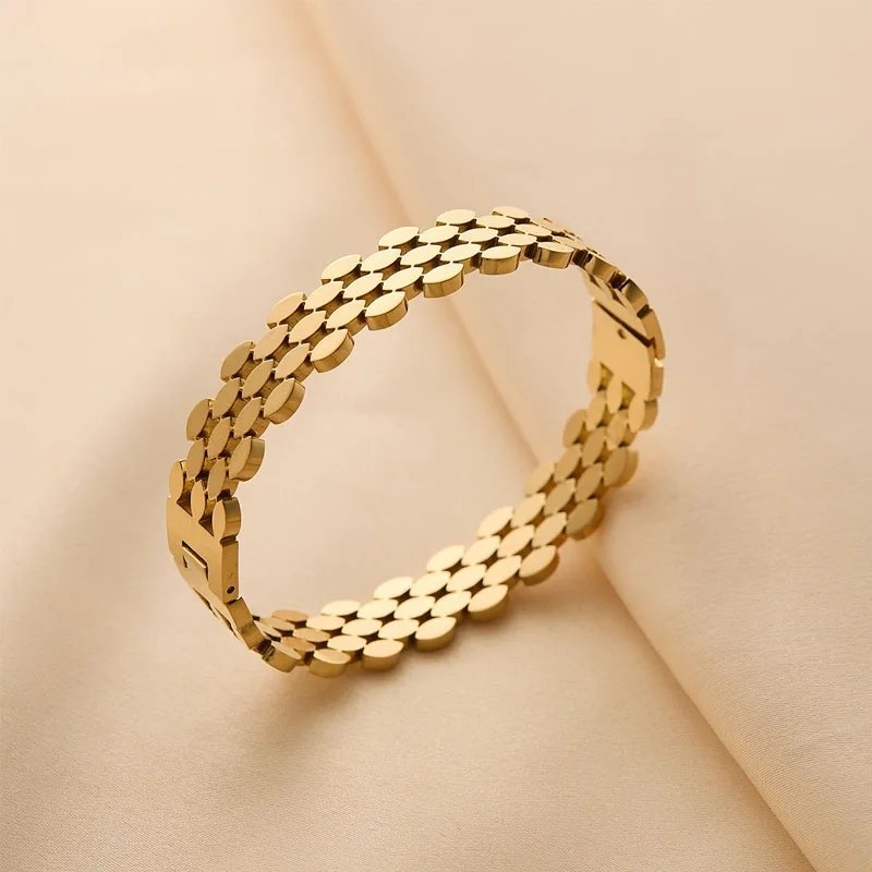 Gold Plated Modern Pattern Adjustable Bangle