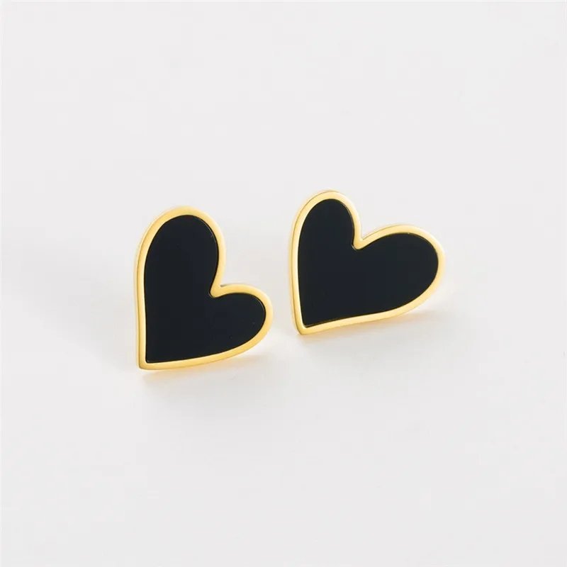 Black Heart Stainless Steel Stud Earrings