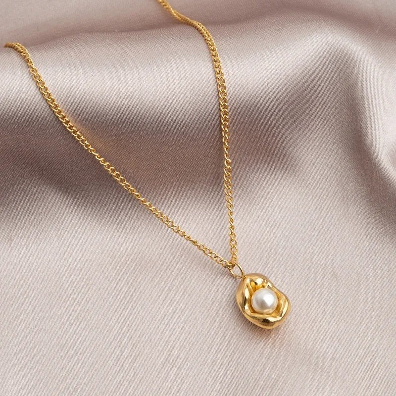 Pearl Studded Fancy Chained Gold Plated Necklace