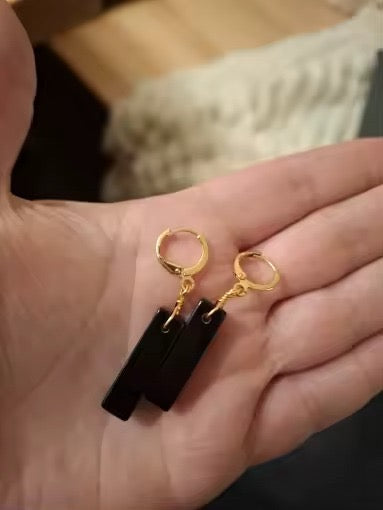 Gold Plated Black Bar Drop Hoop Earrings