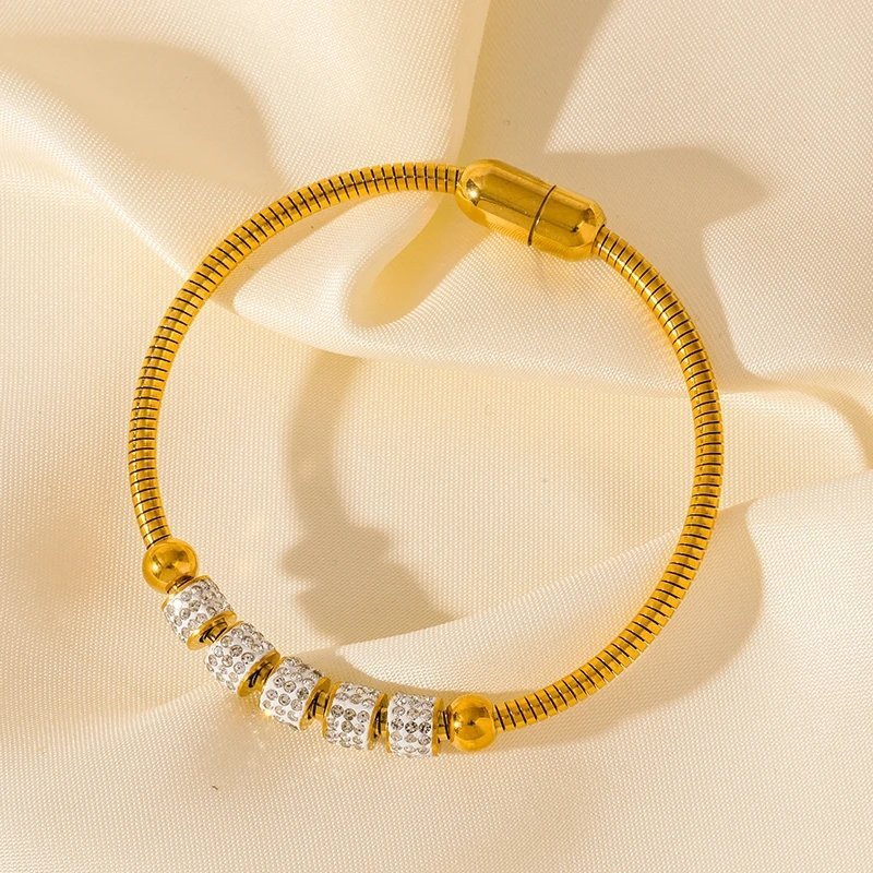 Thick Crystal Studded Bangle Shaped Bracelet