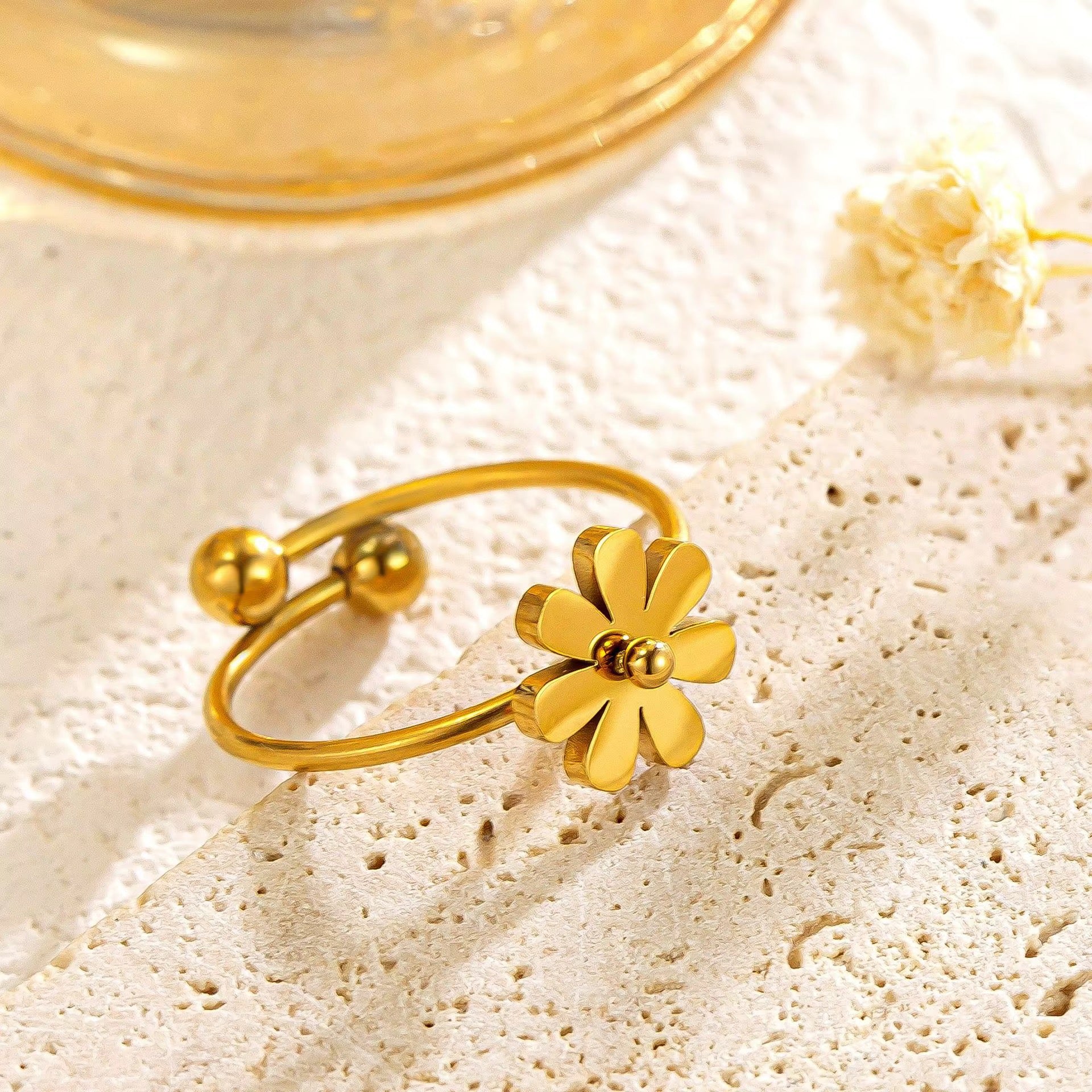 Gold-Tone Daisy Adjustable Ring
