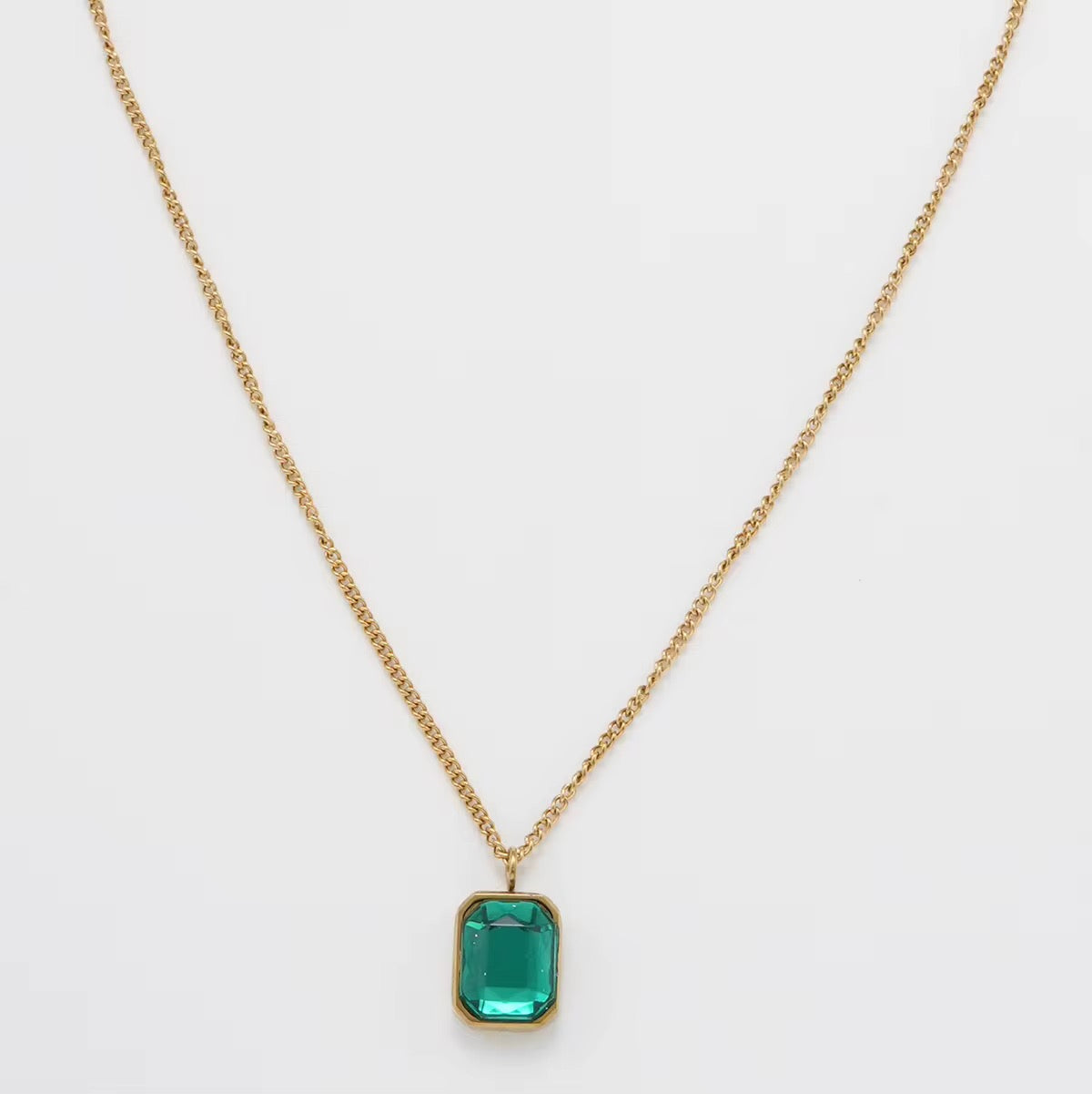 Emerald-Cut Green Crystal Pendant Necklace