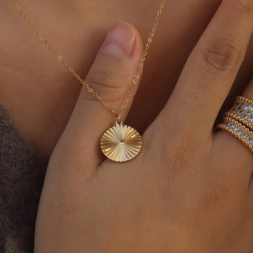 Gold-Tone Sunburst Disc Pendant Necklace