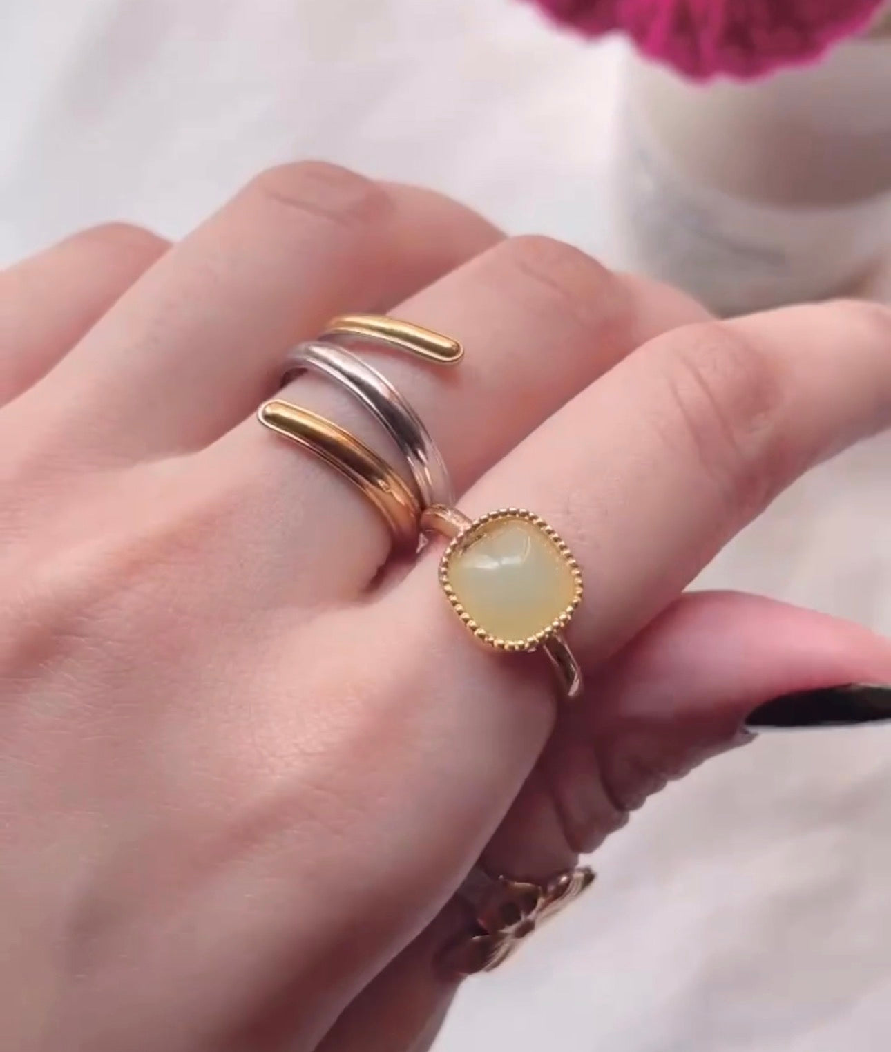 Classic Gold Plated Adjustable Ring With Stone