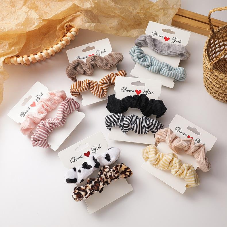 French Striped Coral Velvet Combination Hair Band Scrunchies