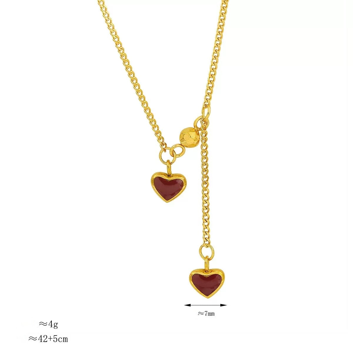 Gold Plated Water Proof Maroon Mini Hearts Necklace