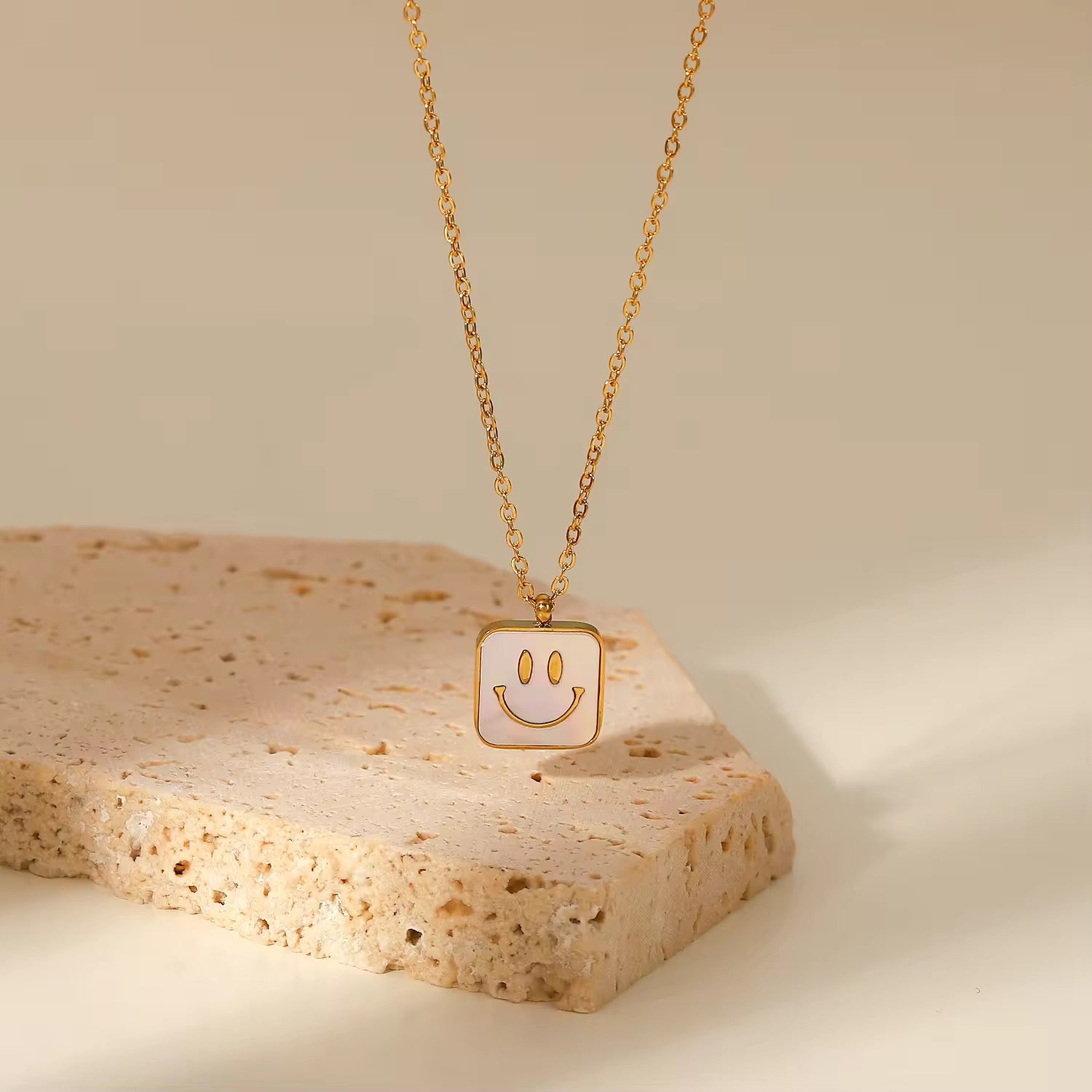 Gold Plated Square Smiley Face Necklace