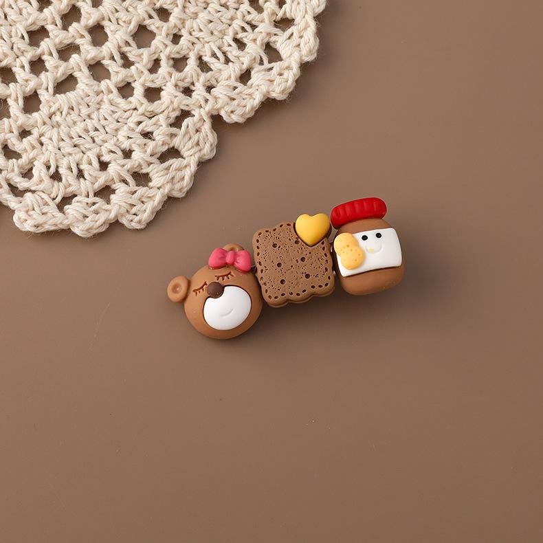 Bear & Biscuit Cute Japanese Bangs Hairpin - Brown