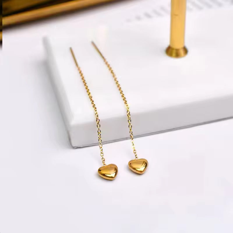 Minimal Dainty Heart Shaped Long Hoop Earrings
