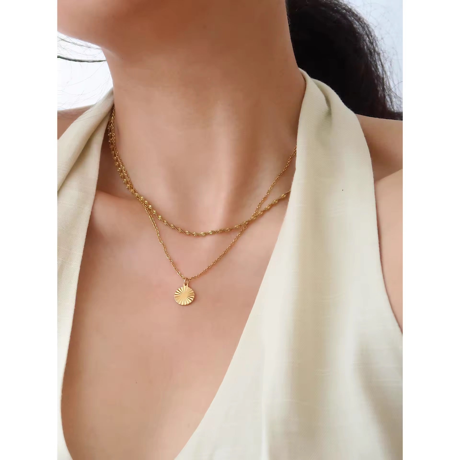 Gold-Tone Sunburst Disc Pendant Necklace