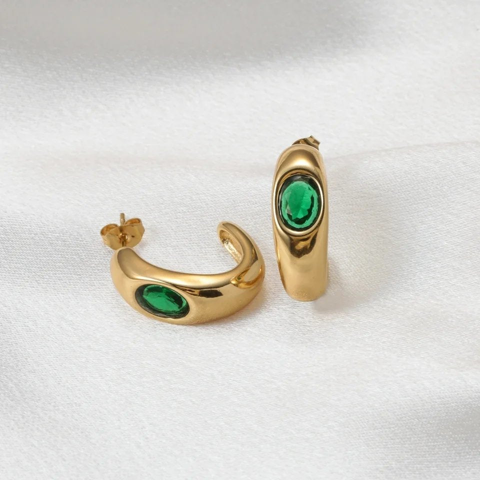 Retro Green Bead Gold Plated Earrings