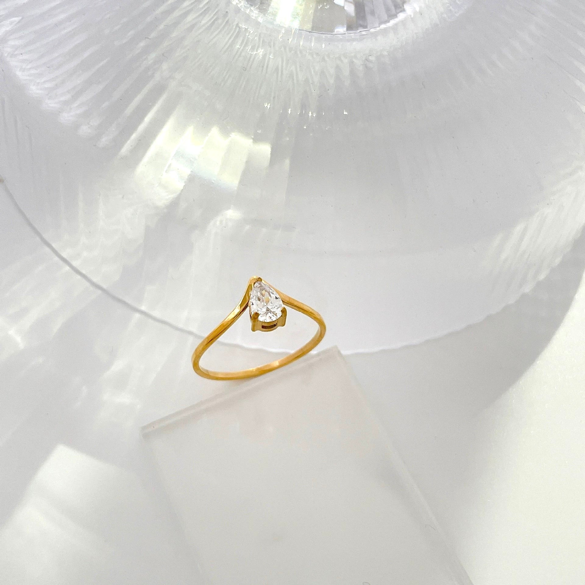 Teardrop Crystal Elegance Adjustable Gold Plated Ring