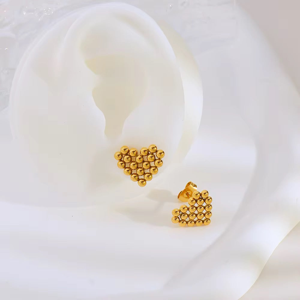 18K Gold Plated Beaded Triangle Stud Earrings