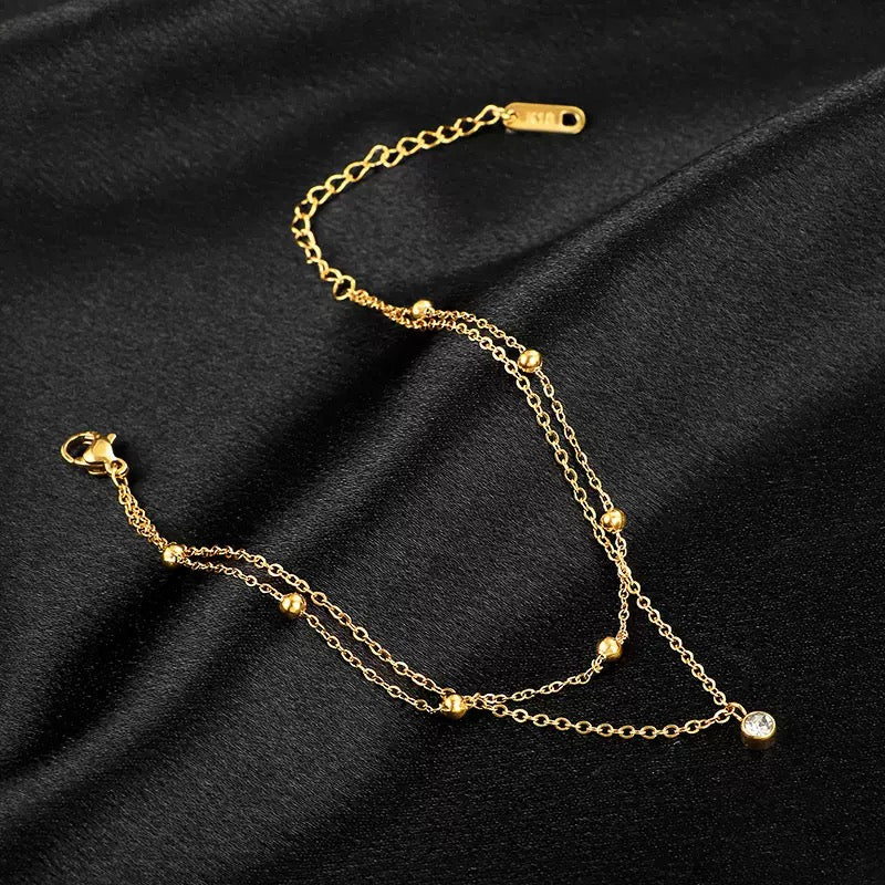 Double Layer Crystal Drop Anklet